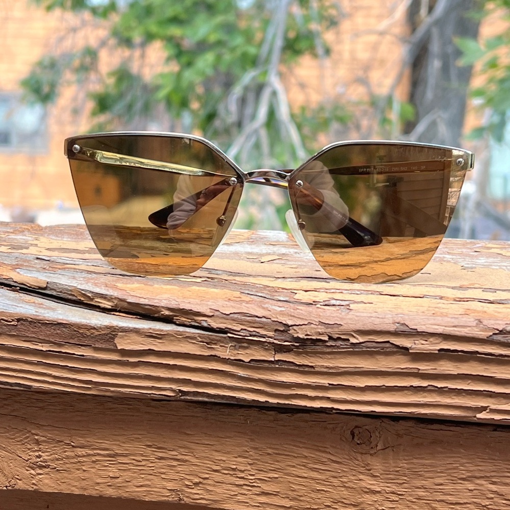 Prada rimless gold mirrored Sunglasses